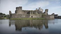 Castles of Edward I Wales, UK Island of Anglesey - Beaumaris Castle and the town of Llanwyre-Pullgwyngill